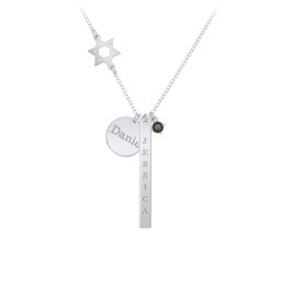 Milestone Necklace with Star of David Charm in 925 Sterling Silver with Smokey Quartz