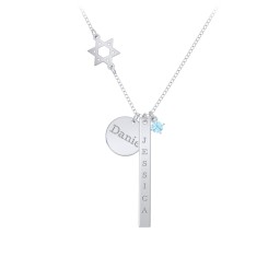 Milestone Necklace with Star of David Charm in 925 Sterling Silver with Blue Topaz