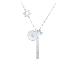 Milestone Necklace with Star of David Charm in 925 Sterling Silver with Blue Topaz