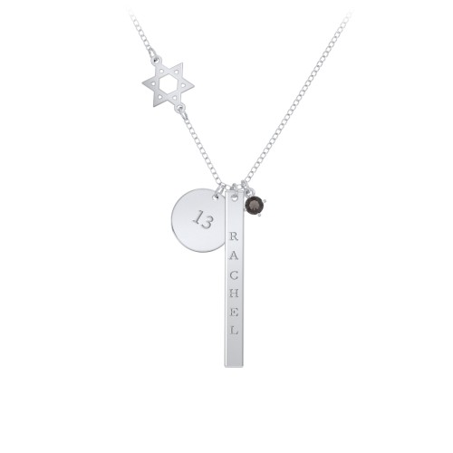 Milestone Necklace with Star of David Charm – Sterling Silver with Smokey Quartz