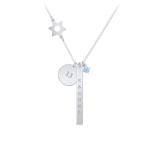 Milestone Necklace with Star of David Charm – Sterling Silver with Blue Topaz