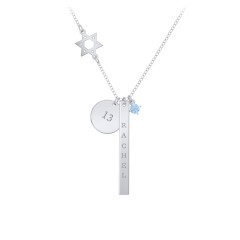 Milestone Necklace with Star of David Charm – 10K Yellow Gold with Blue Topaz