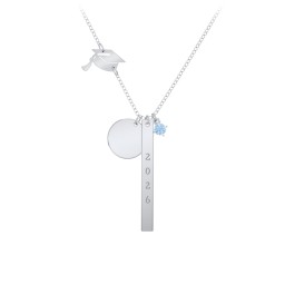 Milestone Necklace with Graduation Hat Charm in 925 Sterling Silver with Blue Topaz