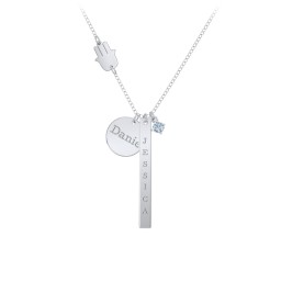 Milestone Necklace with Hamsa Charm in 925 Sterling Silver with Aquamarine