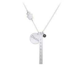Milestone Necklace with Hamsa Charm in 925 Sterling Silver with Smokey Quartz