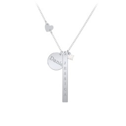 Milestone Necklace with Heart Charm in 925 Sterling Silver with Cubic Zirconia