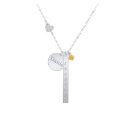 Milestone Necklace with Heart Charm in 925 Sterling Silver with Citrine