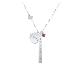 Milestone Necklace with Heart Charm in 925 Sterling Silver with Ruby