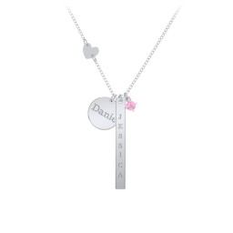Milestone Necklace with Heart Charm in 925 Sterling Silver with Pink Tourmaline