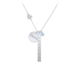 Milestone Necklace with Heart Charm in 925 Sterling Silver with Blue Topaz