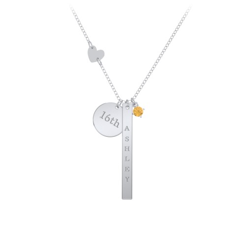Milestone Necklace with Heart Charm – Sterling Silver with Citrine