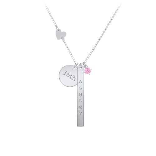 Milestone Necklace with Heart Charm – Sterling Silver with Pink Tourmaline