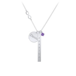 Milestone Necklace with Infinity Charm in 925 Sterling Silver with Amethyst