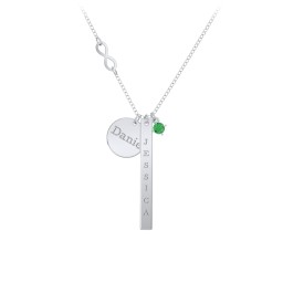 Milestone Necklace with Infinity Charm in 925 Sterling Silver with Emerald