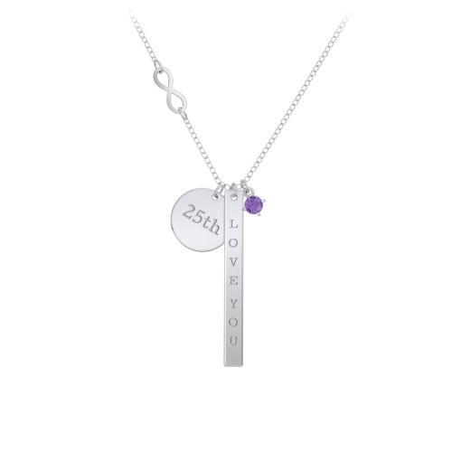 Milestone Necklace with Infinity Charm – Sterling Silver with Amethyst