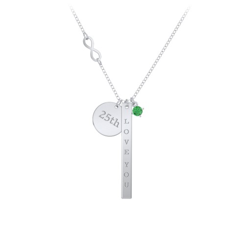 Milestone Necklace with Infinity Charm – Sterling Silver with Emerald