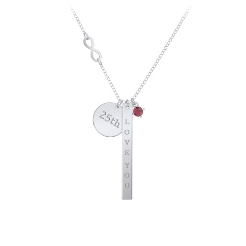 Milestone Necklace with Infinity Charm – Sterling Silver with Ruby