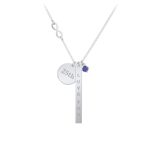 Milestone Necklace with Infinity Charm – Sterling Silver with Blue Sapphire