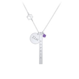 Milestone Necklace with Paw Charm in 925 Sterling Silver with Lavender Premium Zirconia