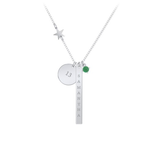 Milestone Necklace with Star Charm – Sterling Silver with Emerald