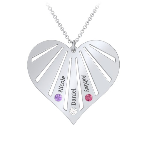 Engravable Heart Necklace with 2-7 Birthstones