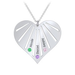 Engravable Heart Necklace with 2-7 Birthstones – Sterling Silver with Emerald, Amethyst, and Pink Tourmaline
