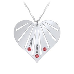 Engravable Heart Necklace with 2-7 Birthstones in 925 Sterling Silver with Garnet, Cubic Zirconia, Amethyst, Fancy Blue Premium Zirconia, and Fancy Pink Premium Zirconia