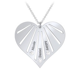 Engravable Heart Necklace with 2-7 Birthstones in 925 Sterling Silver with Diamond, Cubic Zirconia, Amethyst, Fancy Blue Premium Zirconia, and Fancy Pink Premium Zirconia