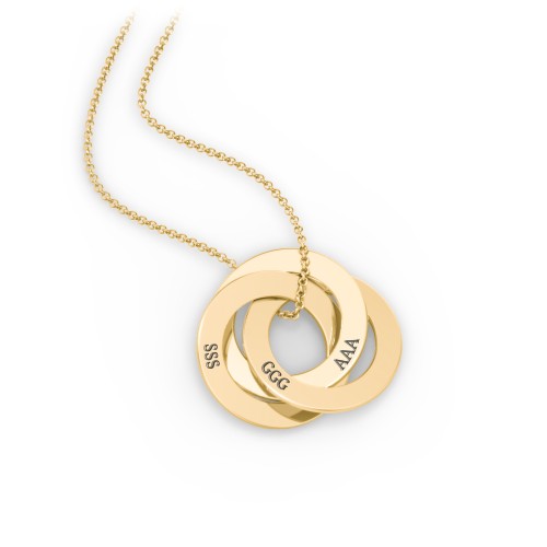 Engraved 3 Interlocking Russian Rings Necklace – 10K Yellow Gold