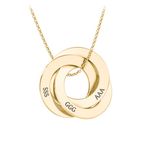 Engraved 3 Interlocking Russian Rings Necklace – 10K Yellow Gold