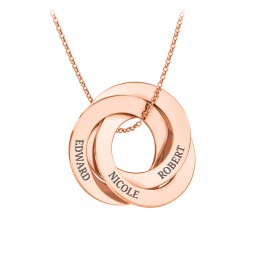 Engraved 3 Interlocking Russian Rings Necklace in 10K Solid Rose Gold