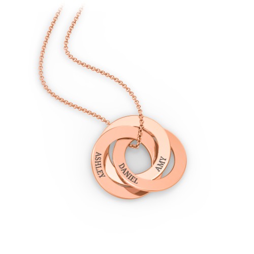 Engraved 3 Interlocking Russian Rings Necklace – 10K Rose Gold