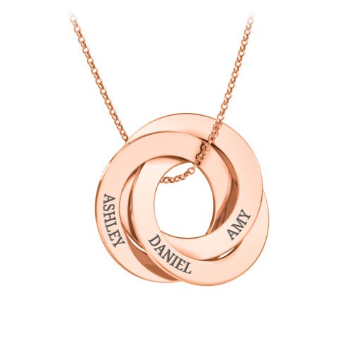 Engraved 3 Interlocking Russian Rings Necklace – 10K Rose Gold