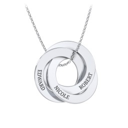 Engraved 3 Interlocking Russian Rings Necklace in 925 Sterling Silver