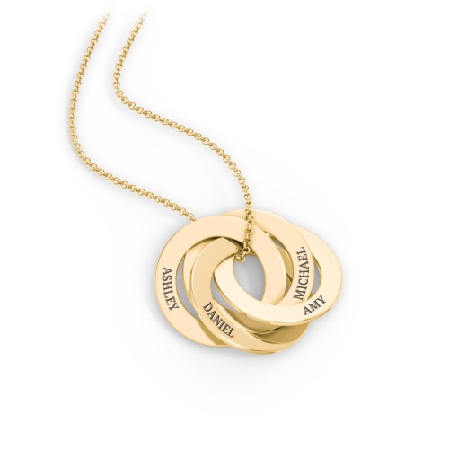 Engraved 4 Interlocking Russian Rings Necklace