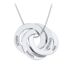 Engraved 4 Interlocking Russian Rings Necklace – Sterling Silver