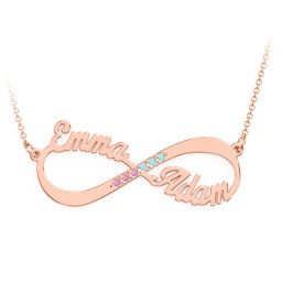 Infinity Name Necklace with Accents in 10K Solid Rose Gold with Fancy Pink Premium Zirconia and Amethyst Premium Zirconia