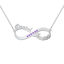 Infinity Name Necklace with Accents in 925 Sterling Silver with Amethyst Premium Zirconia