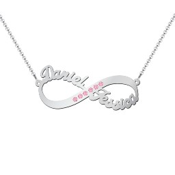 Infinity Name Necklace with Accents in 925 Sterling Silver with Fancy Pink Premium Zirconia