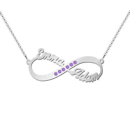 Infinity Name Necklace with Accents – Sterling Silver with Amethyst Premium Zirconia