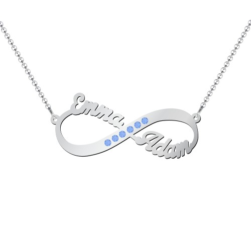 Infinity Name Necklace with Accents – Sterling Silver with Fancy Blue Premium Zirconia