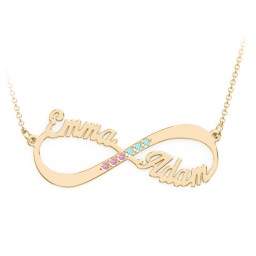 Infinity Name Necklace with Accents in 10K Solid Yellow Gold with Fancy Pink Premium Zirconia and Amethyst Premium Zirconia