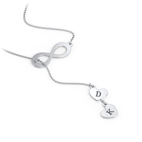 Infinity Lariat Necklace with Hearts – Sterling Silver