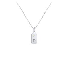 Duchess Dog Tag Initial Necklace with Birthstone – Sterling Silver with Peridot