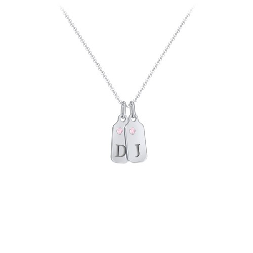 Duchess Dog Tag 2 Initial Necklace with Birthstone
