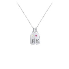 Duchess Dog Tag 2 Initial Necklace with Birthstone – Sterling Silver with Peridot and Ruby