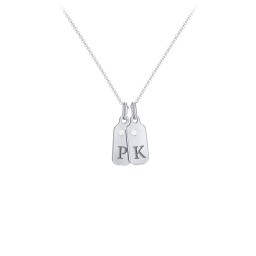 Duchess Dog Tag 2 Initial Necklace with Birthstone in 925 Sterling Silver with Diamond, Blue Topaz, and Citrine