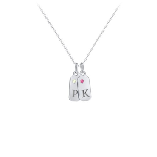 Duchess Dog Tag 2 Initial Necklace with Birthstone – Sterling Silver with Peridot and Ruby