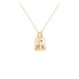Duchess Dog Tag 2 Initial Necklace with Birthstone in 10K Solid Yellow Gold with Peridot, Ruby, Blue Topaz, and Citrine