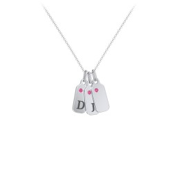 Duchess Dog Tag 3 Initial Necklace with Birthstone